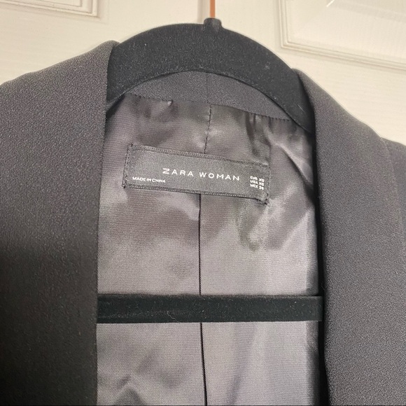 Zara Black Longline Ruched Sleeve Blazer Size XS - Picture 7 of 11